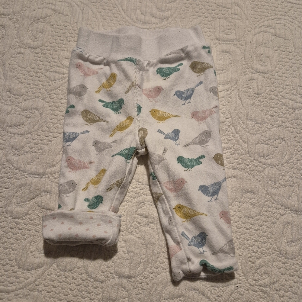 Baby Boden girls 3-6 months reversible pants, pink polka dots & birds VGUC